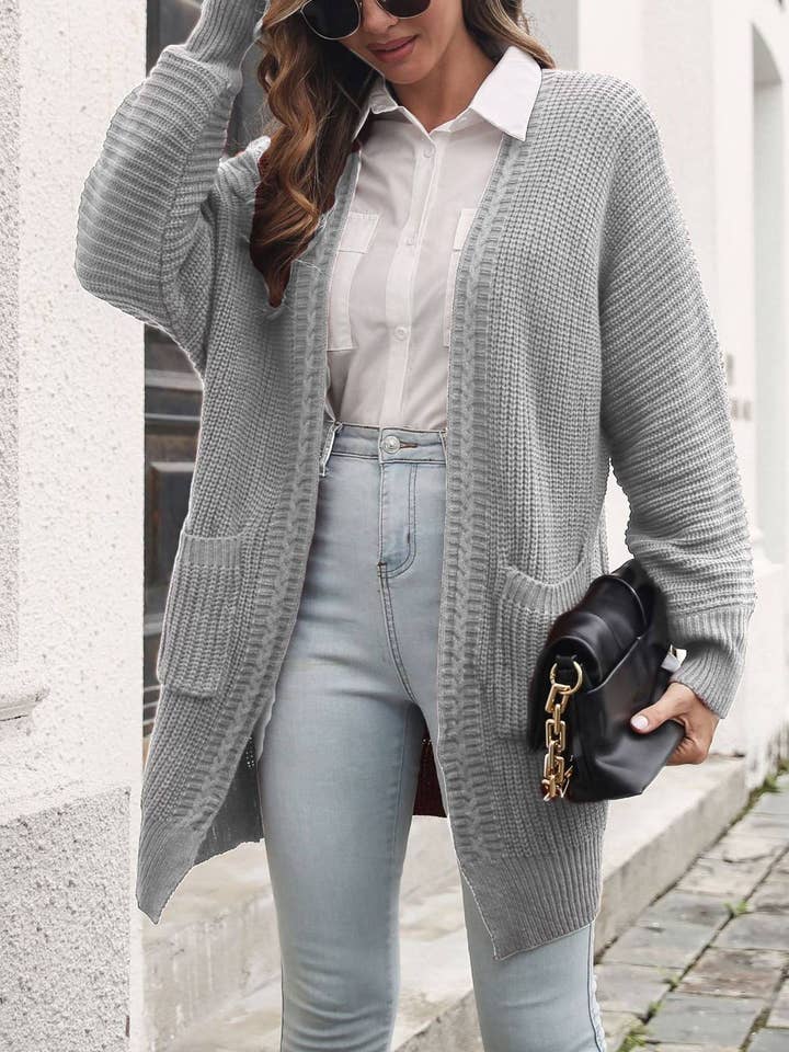 Pocket Twisted Long Knitted Cardigan for wholesale by HIDDENBRAND