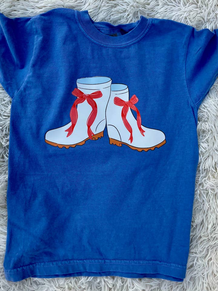 on the Bayou - Wholesale Screen Printed T-Shirt - Kids - Shrimp boots with bows shrimp t-shirtÂ