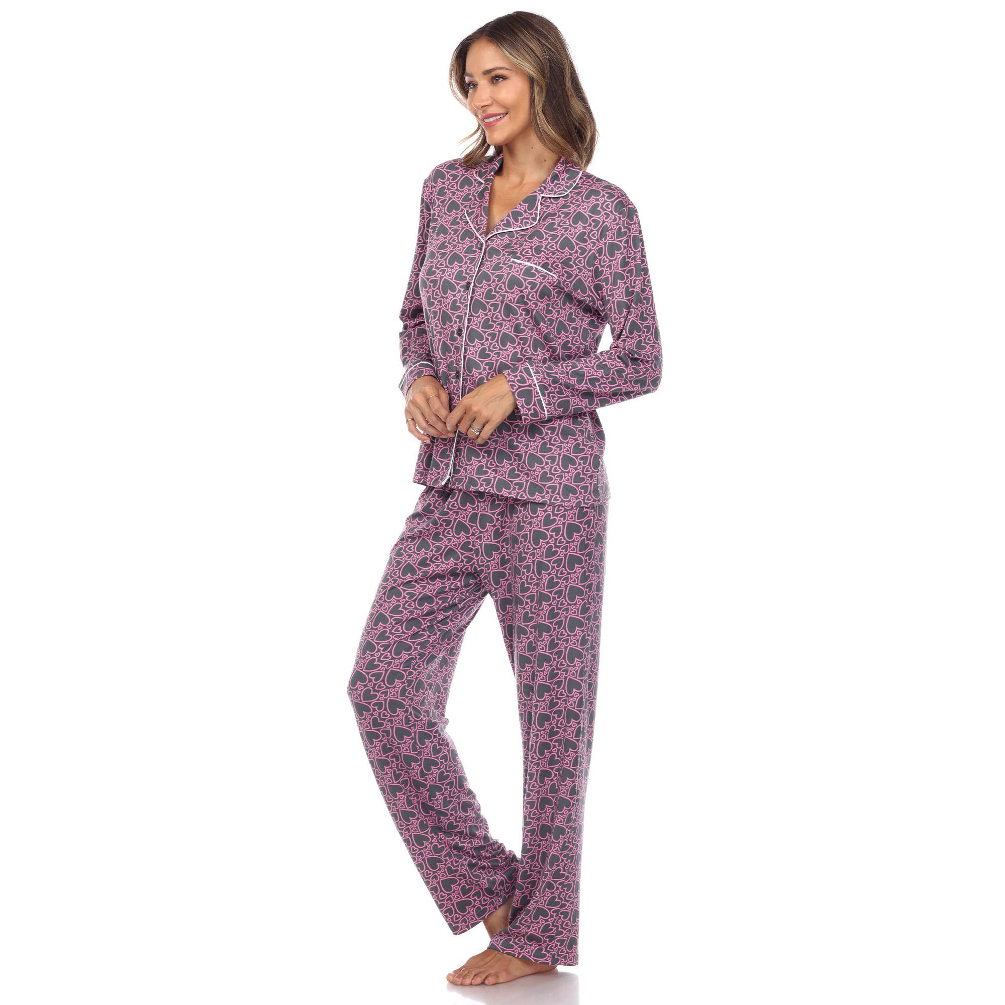 WHITE MARK - Wholesale Pyjamaset - Dames - Pyjamaset met lange mouwen en hartprint voor dames2