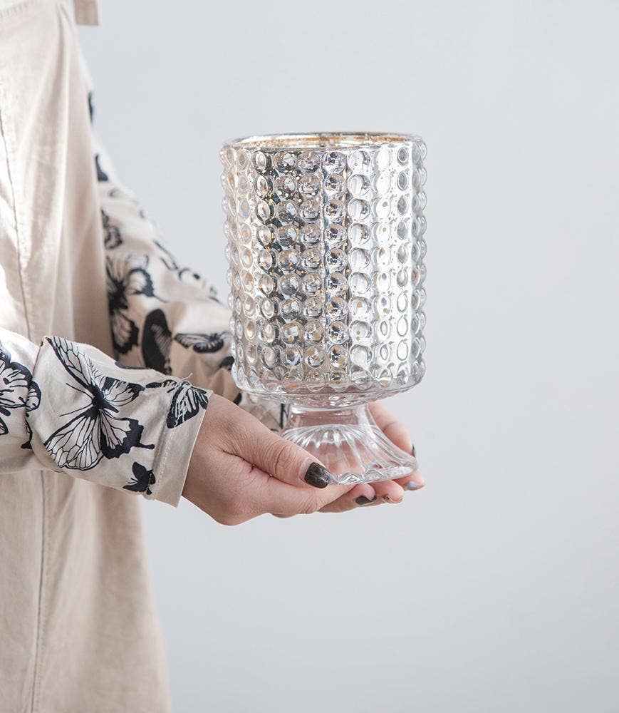 A&B Home Group Inc. – wholesale Candle holder – S/2 4.1x4.1x7" Glass Hurricane Clear/Rose Gold Mercury1