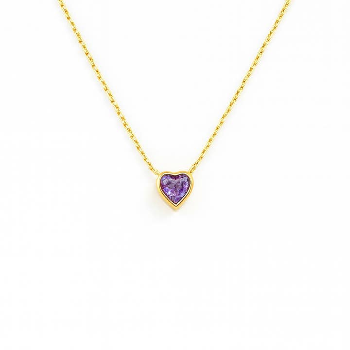 Ringblomma Lavendel Hjärt Halsband | Guld Vermeil för wholesale av Ke Bella Jewelry
