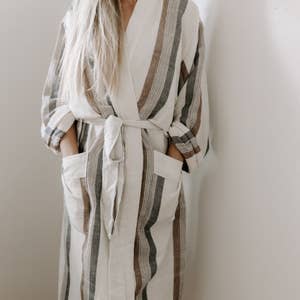 Fundamental Linen Robe - Black w' White Fine Stripe – Eadie Lifestyle