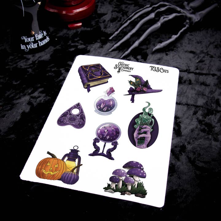 Feuille d'autocollants décoratifs pour planificateur de sorcière améthyste pour la vente par The Gothic Stationery Company