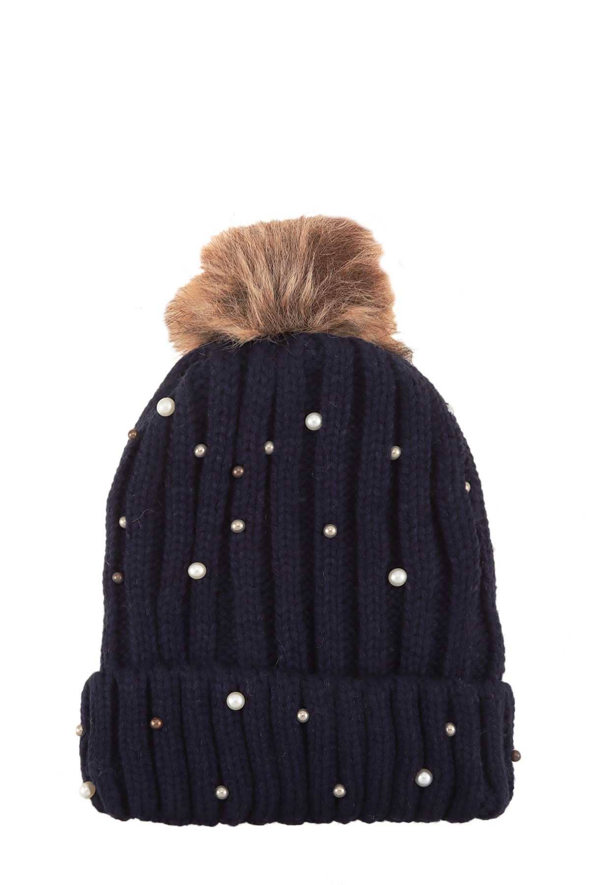 anbfashion - Vendita all'ingrosso Berretto - Donna - Berretto invernale a doppio strato con accento perlato 788