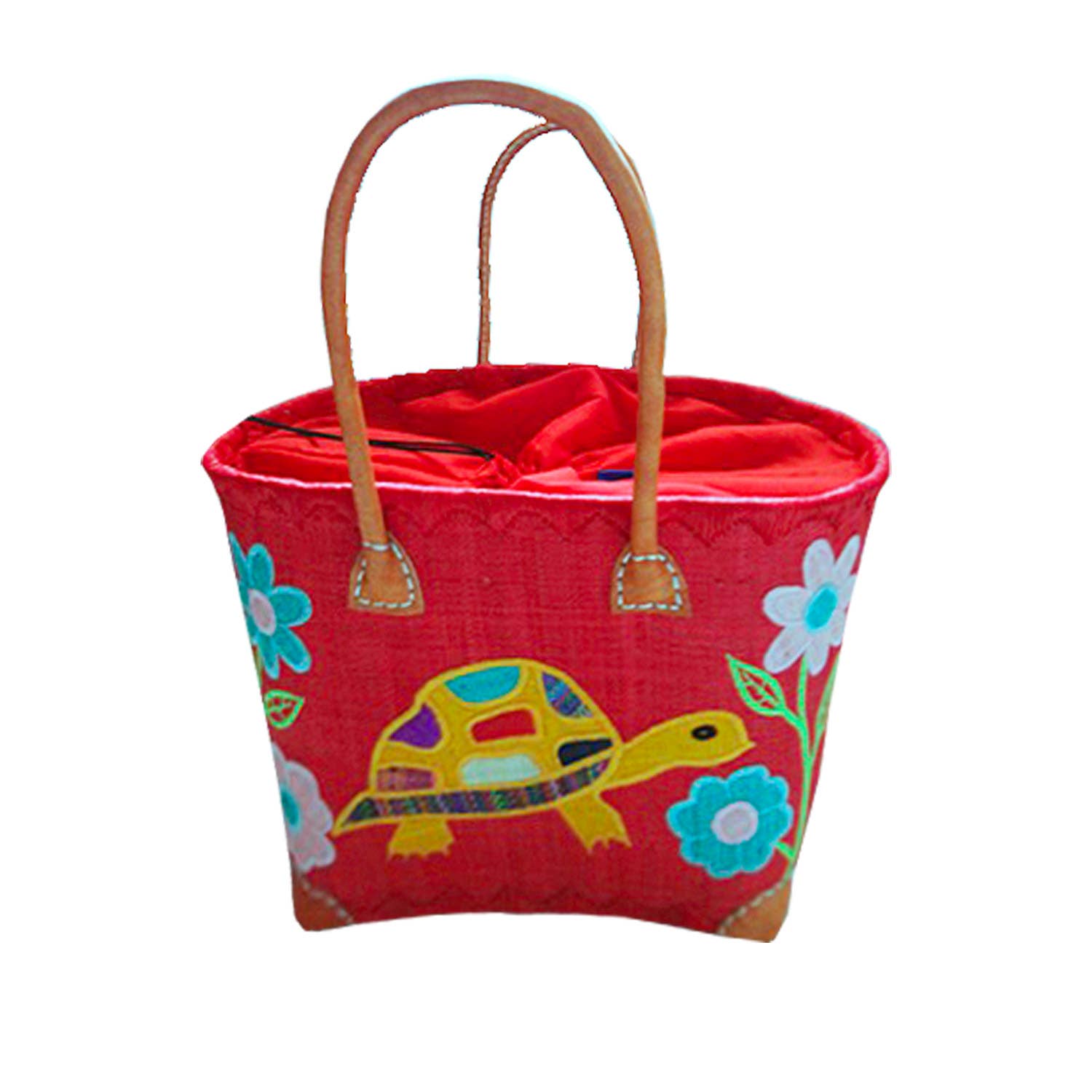 Le comptoir de la plage - Venta al por mayor Bolsa de playa - Cestas Rabane con estampado de TORTUGAS bordado en varios colores4