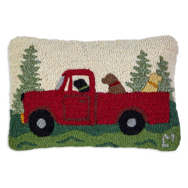Chandler 4 Corners - Wholesale Throw/Decorative Pillow - Dog Caravan 12"x18" Hooked Wool Pillow