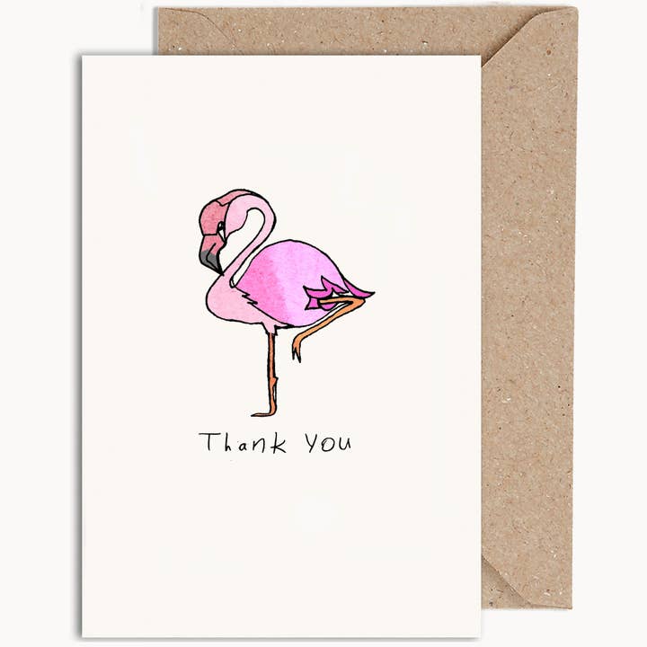 Carte Flamingo format A6 avec enveloppe kraft recyclée pour la vente par WeirdWatercolours