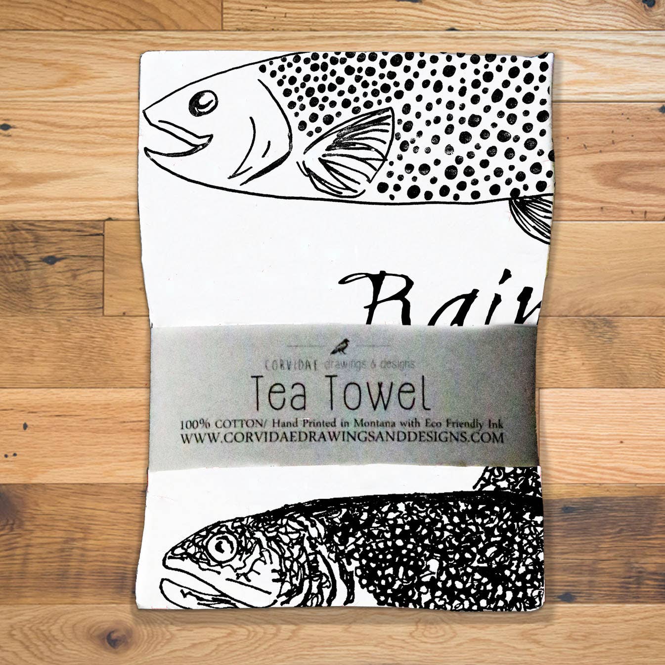 Corvidae drawings & designs - Wholesale Tea Towel - Trout Tea Towel2