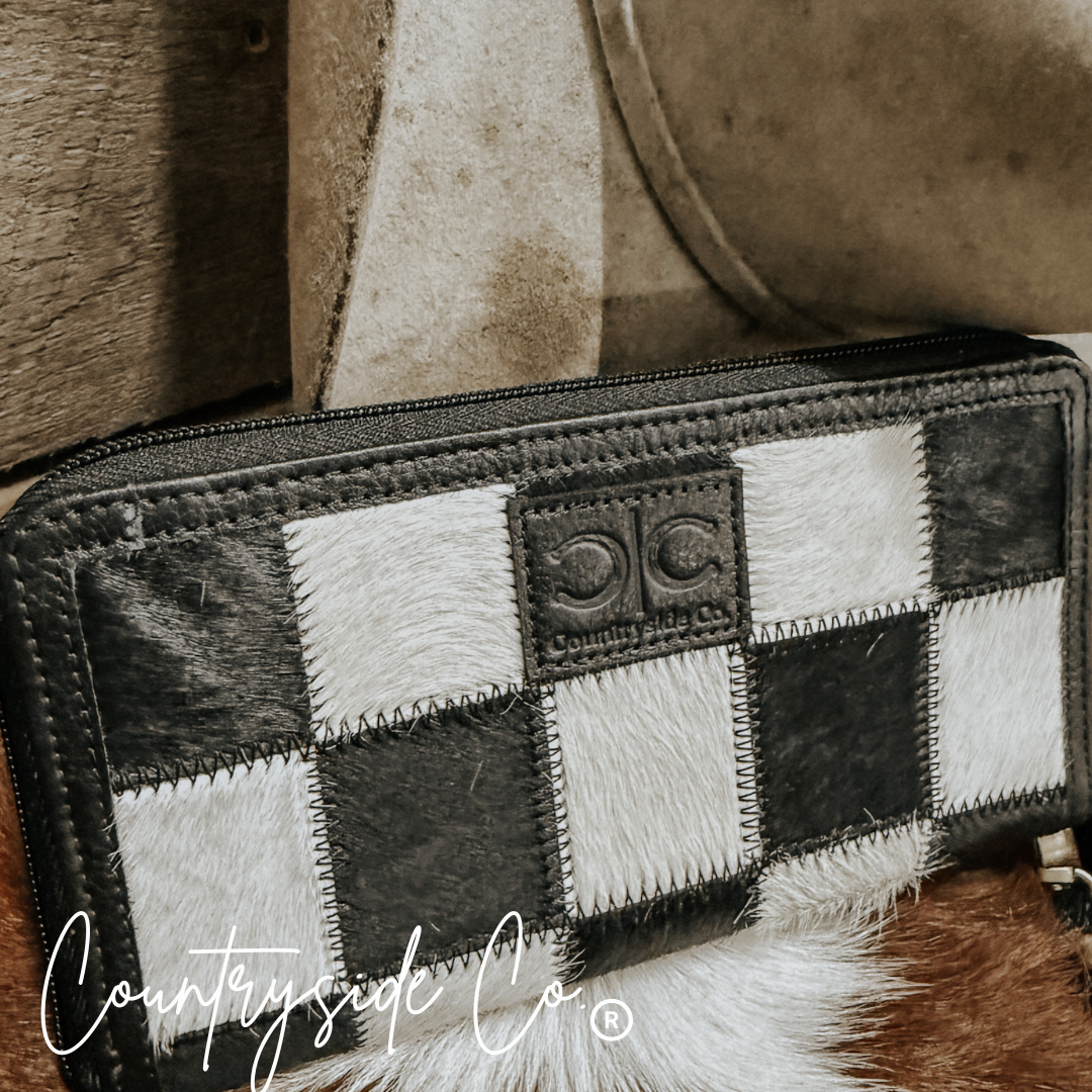 Texas Western Cowhide Bags and More - Vente Portefeuille – femme - Porte-monnaie en cuir de vachette à carreaux pour femmes tendance1