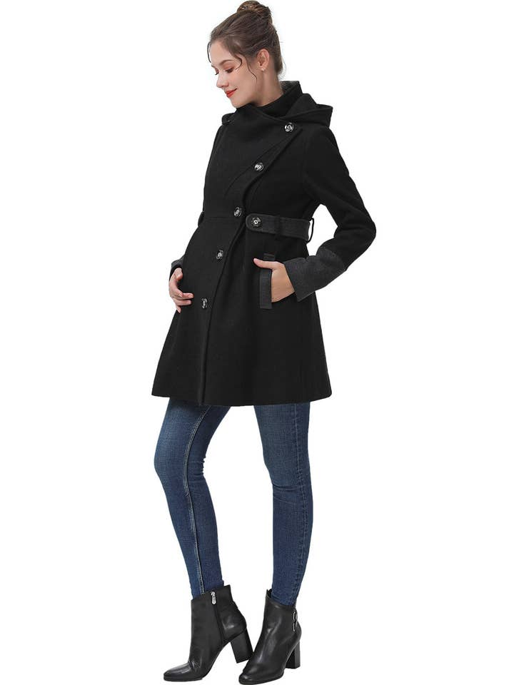 Black Gray Kimi + Kai Maternity "Harper" Wool Coat Black/Gray for wholesale on Faire