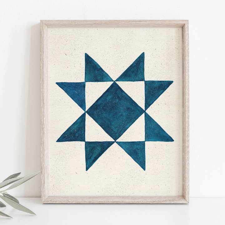 Rare Bird Co. + Pauline Stanley Studio - Wholesale Art Print - Watercolor Quilt Block Wall Art Print - Blue