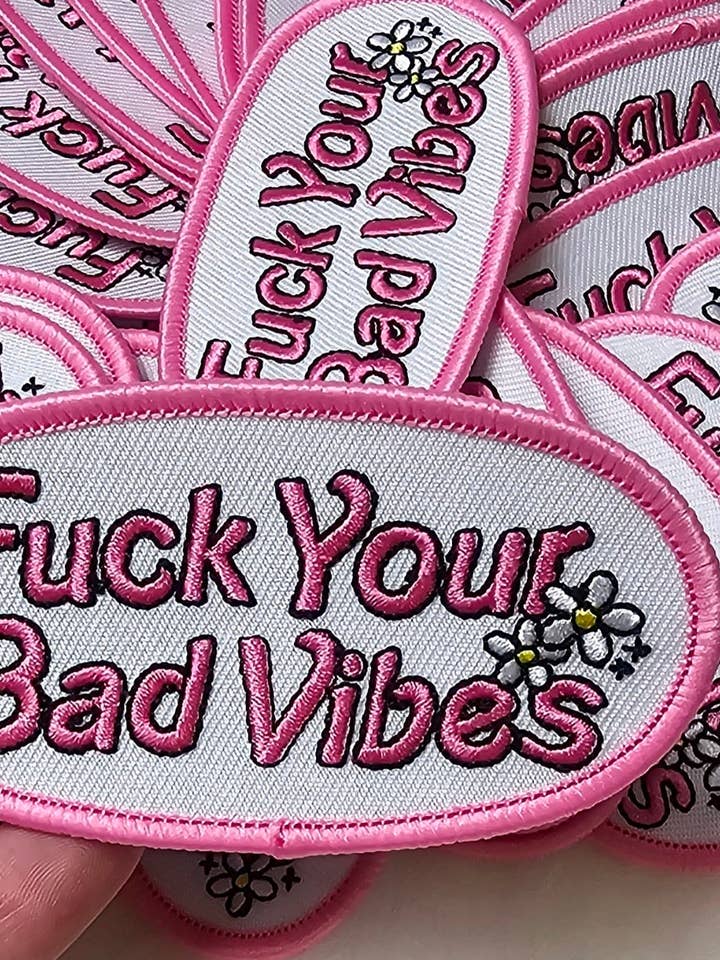 'Fuck Your Bad Vibes' Floral Embroidery Iron On Patch for wholesale by Scratch Decor