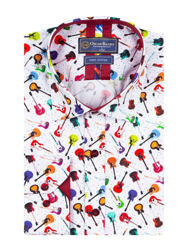 Colourful White Guitar Print with Matching Handkerchief for wholesale by Makrom