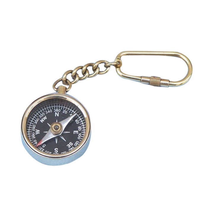 Solid Brass Compass Key Chain 5" for wholesale by Hampton Nautical