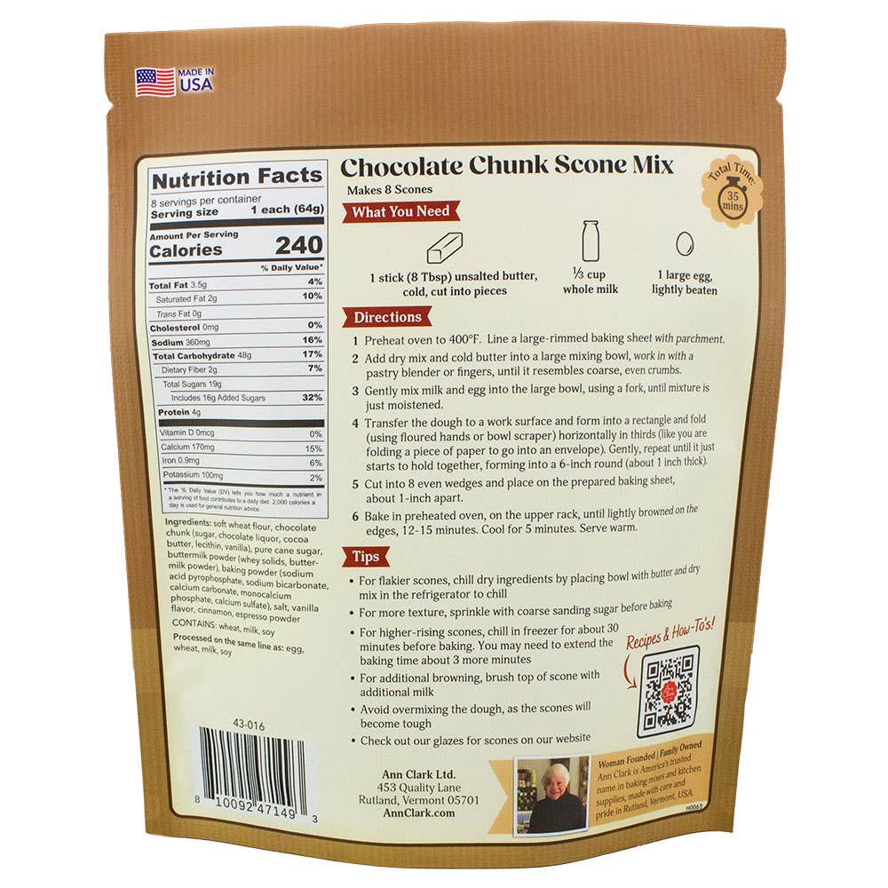 Ann Clark - Wholesale Biscuit Mix - Ann Clark Traditional Chocolate Chunk Scone Mix 7