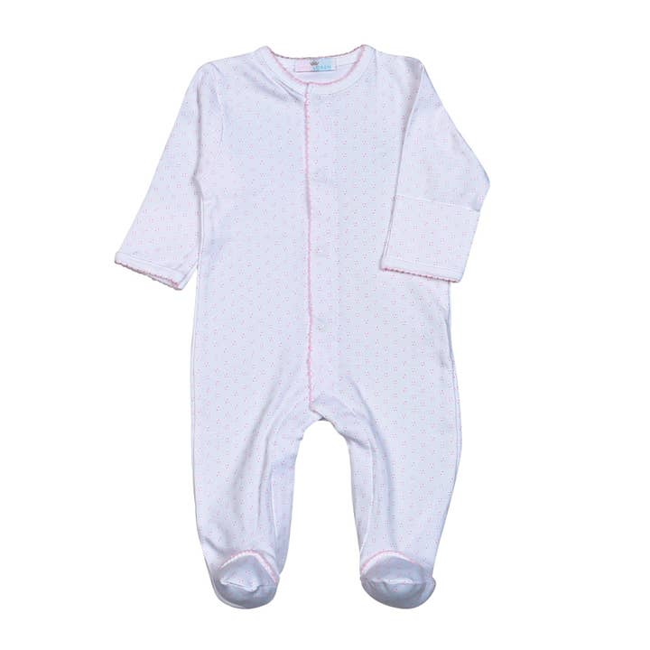 PDF-514 PINK DOTS PIMA FOOTIE PINK TRIM for wholesale by Baby Loren