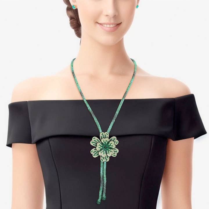 Collar Bolo con flores de piedra verde para mujer para venta al por mayor de PinktownUSA