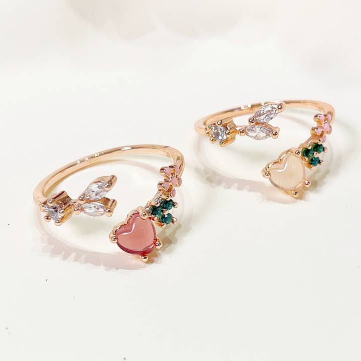 Bague cœur de fleur R014, Bague en cristal rose, bague fleur pour la vente par Melange Blanc