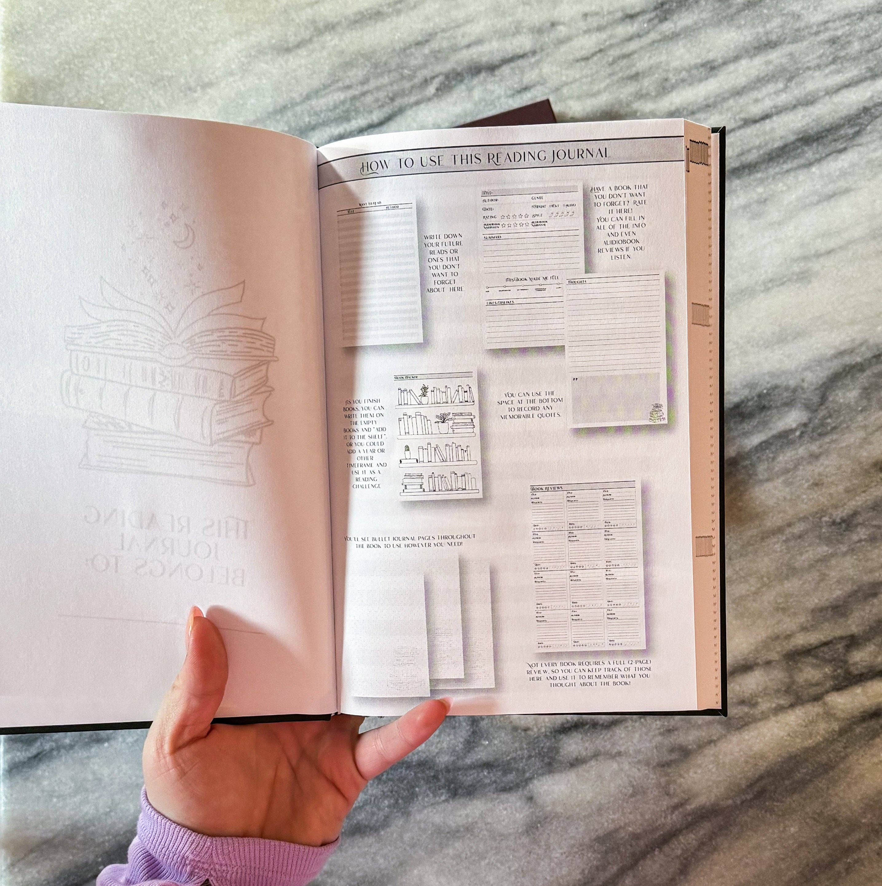 Midnight Readers Shop - Wholesale Dagboek/agenda - Hardcover leesdagboek met 2-pagina recensies, sterrenbeoordeling, pittigheid en vertelnotities – eenvoudig muffe omslag in donkerrood en groen3