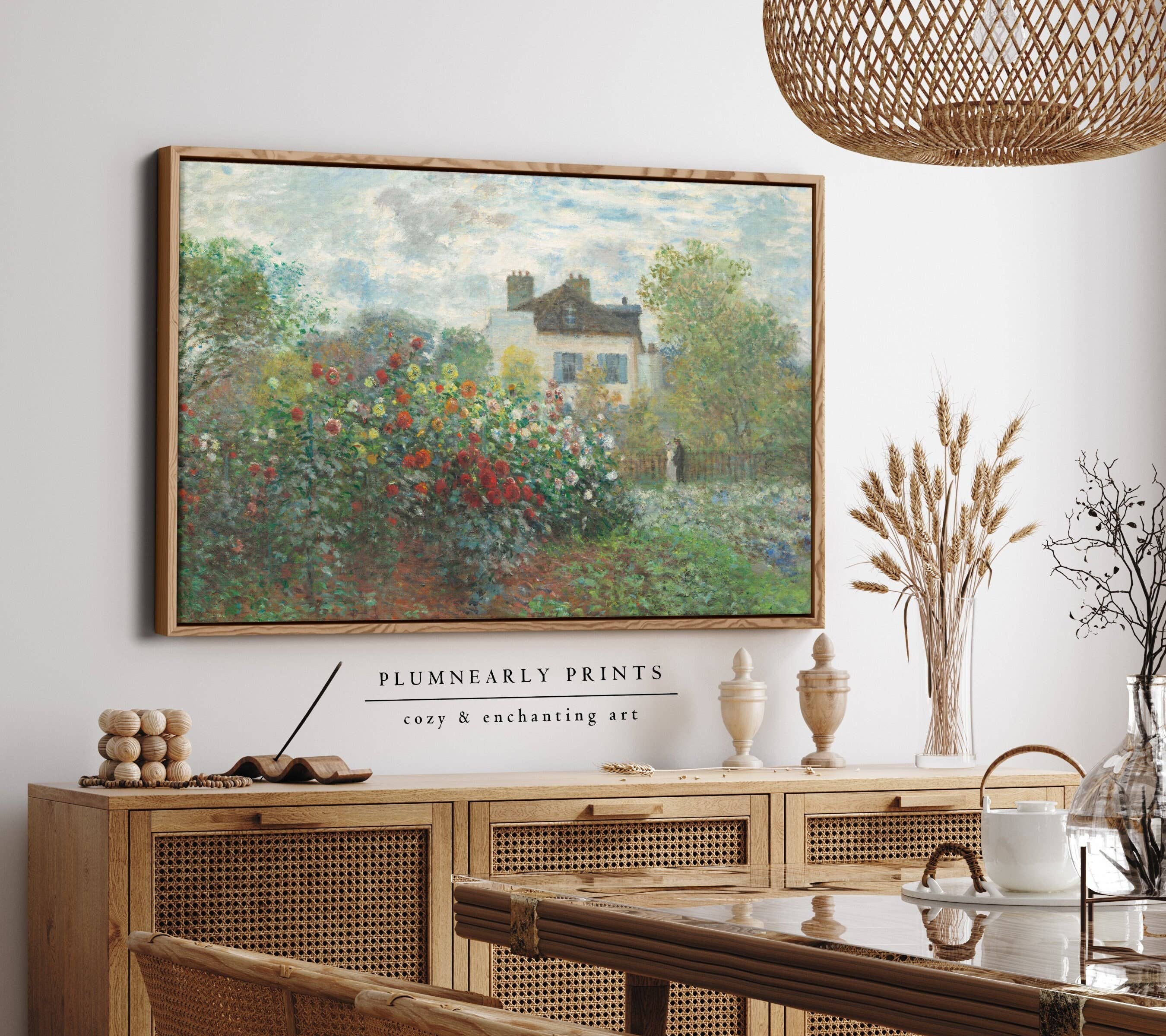 Plumnearly Prints - Wholesale Canvas Art - Monet French Cottage Garden Oil Painting Framed Canvas Art 1