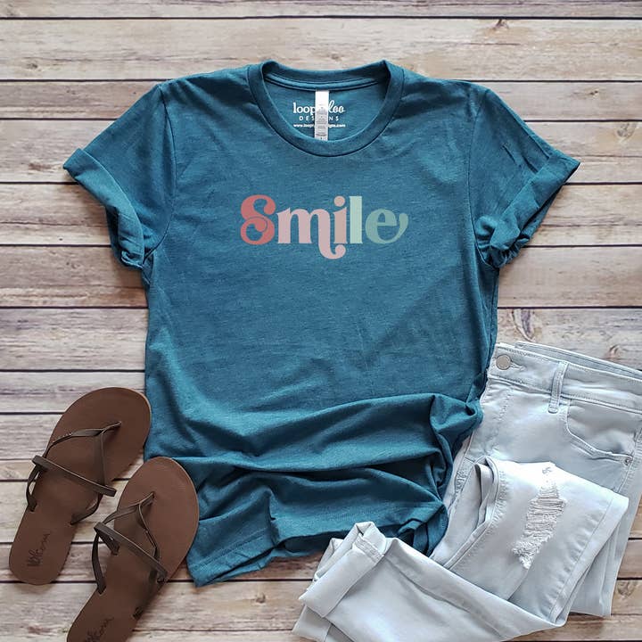 RETRO SMILE TEE | SIZES XS-2XL for wholesale by Loopty Loo Designs