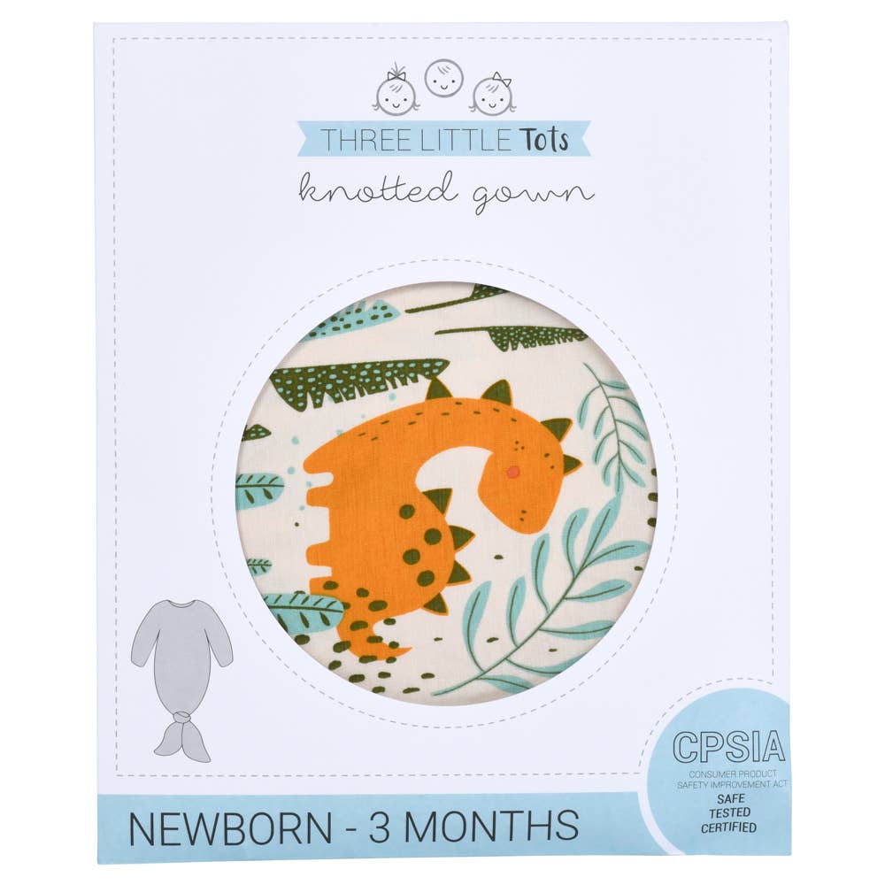 Three Little Tots - Wholesale Babygown - Baby - Dinosaur Animal Print Zoo Knotted Gown1