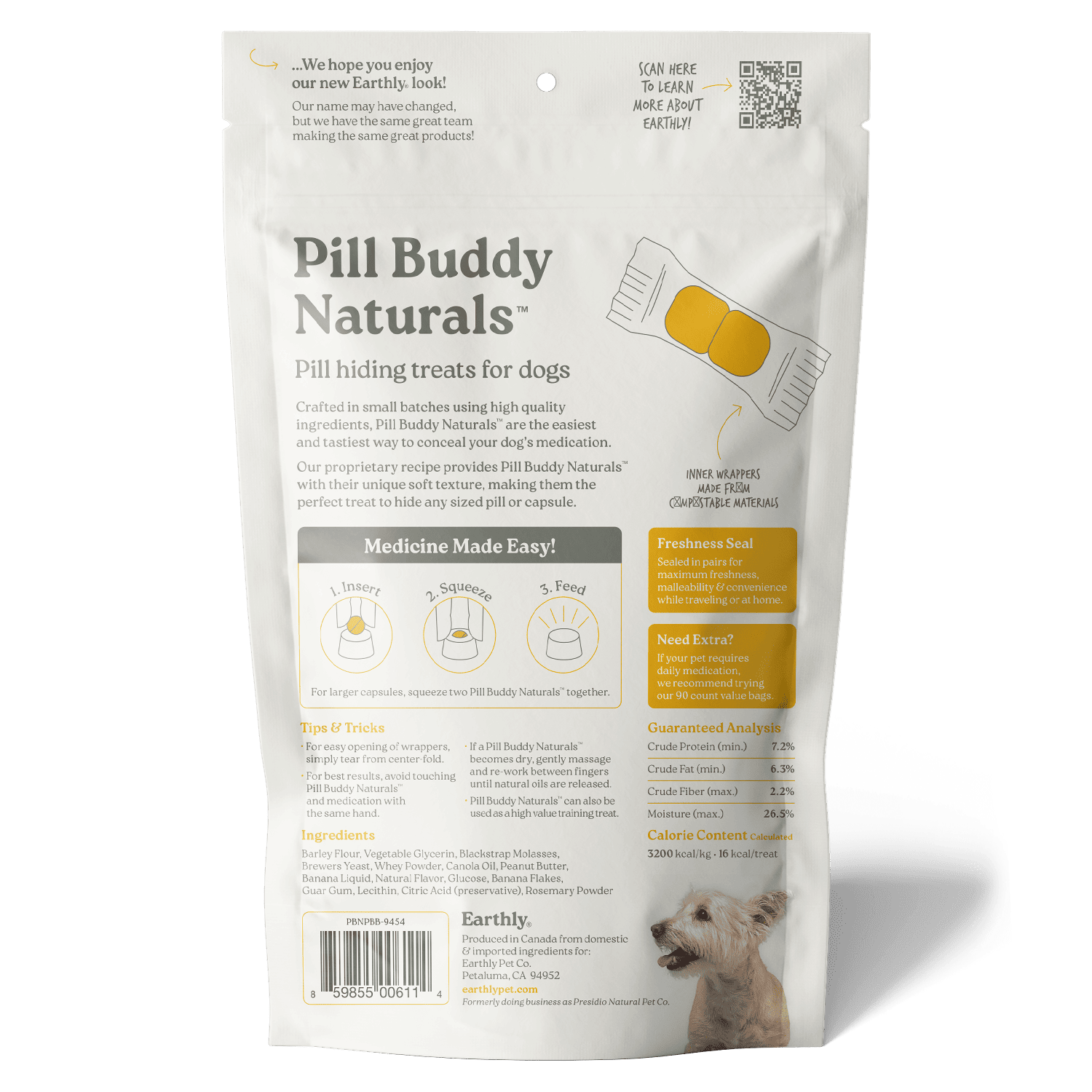 Earthly Pet Company - Wholesale Pet Treats - Dog - Pill Buddy Naturals Peanut Butter & Banana 30ct 12/CS8