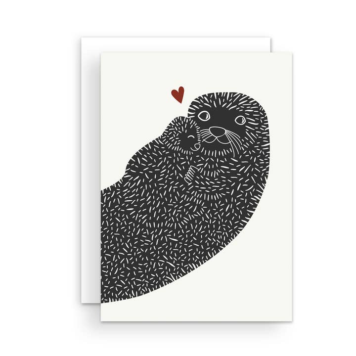 Carte de vœux Loutre de mer + Bébé Cœur pour la vente par The Handcrafted Story