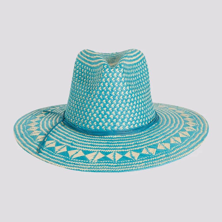 Safari Straw Sun Hat - Style Eppie - Aqua for wholesale by American Hat Makers