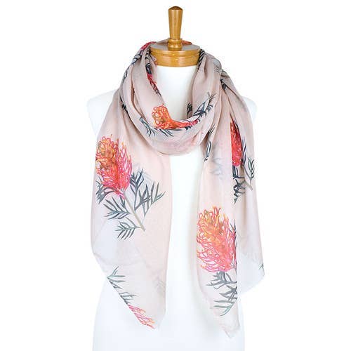 AGCS1001: Beige: Grevillea Flower Scarf for wholesale by Australiana Gifts Co