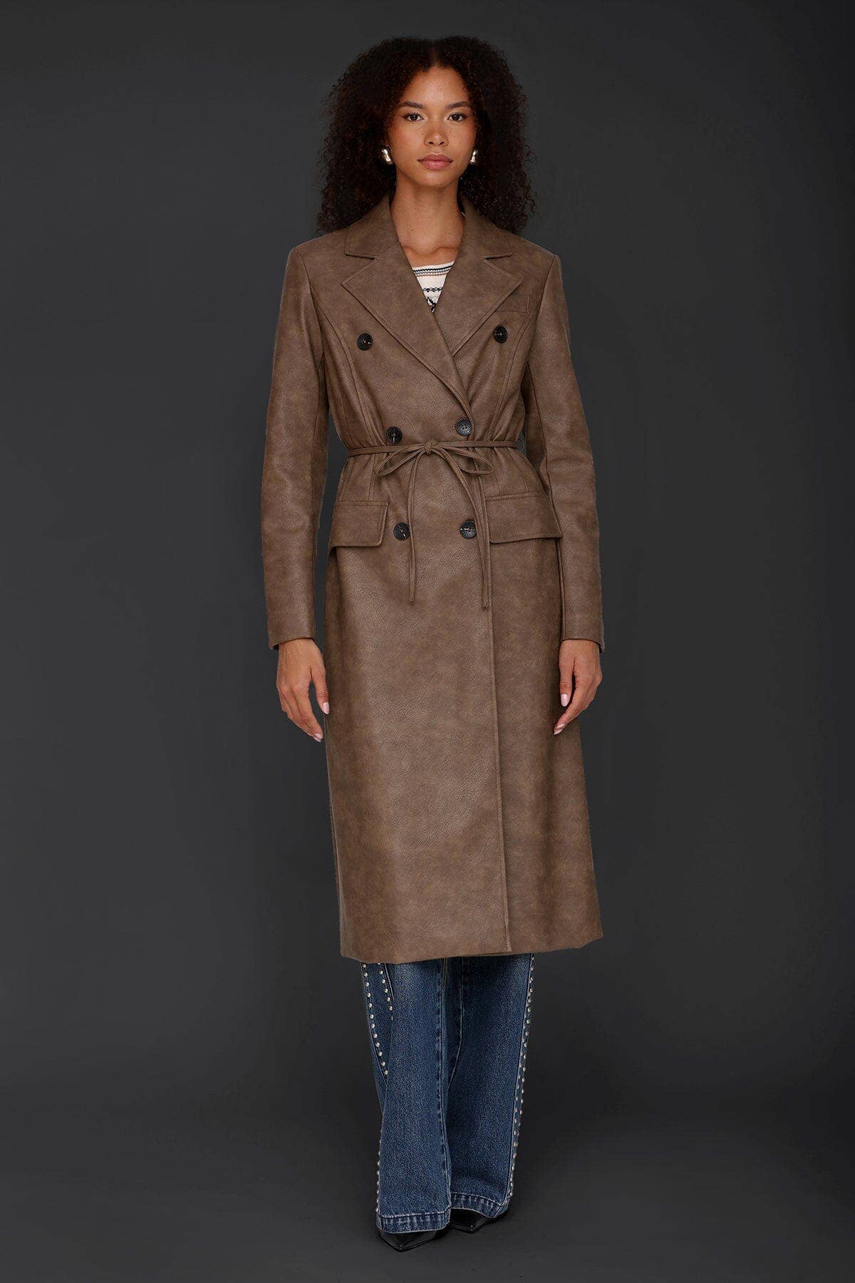 Java Belted Faux-Ever Leather™ Trench Coat for wholesale on Faire4
