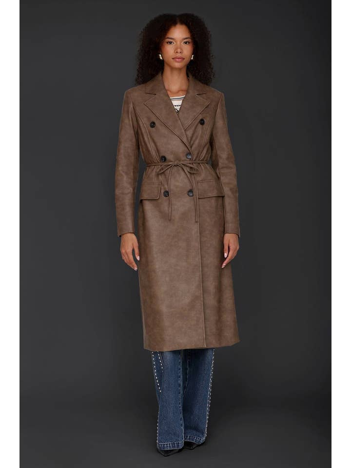Java Belted Faux-Ever Leather™ Trench Coat for wholesale on Faire4