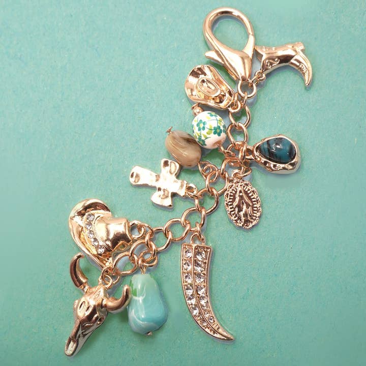 Gold WESTERN PORCELAIN CROSS BOOT COWBOY HAT BAG CHARM | 80K010 for wholesale on Faire