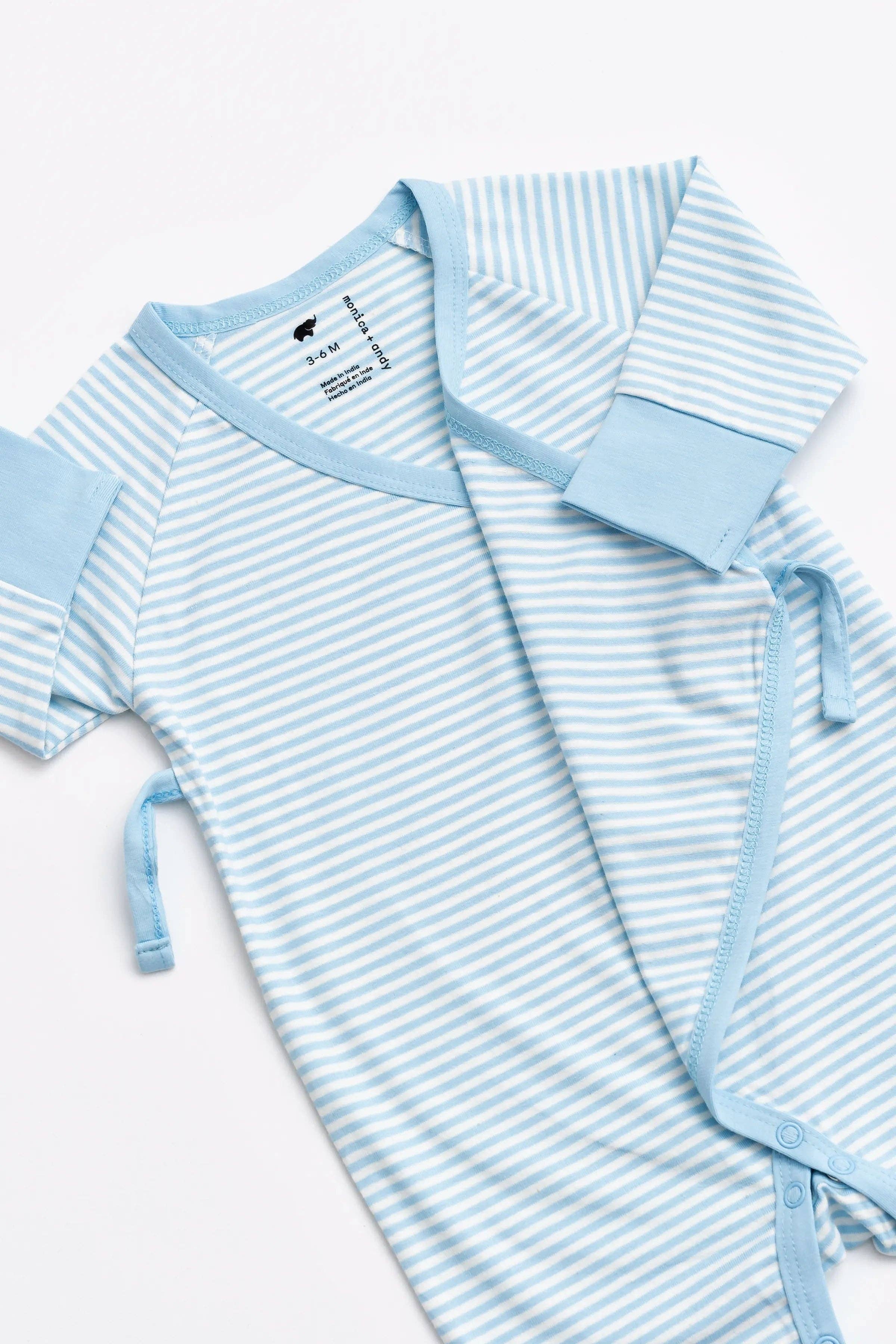 Monica + Andy - Wholesale Jumpsuit - Baby - Kimono Tie One-Piece_Light Blue French Stripe1