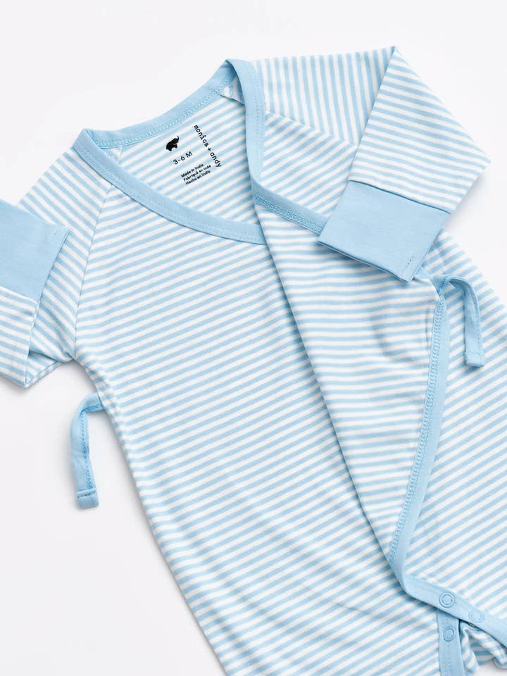 Monica + Andy - Wholesale Jumpsuit - Baby - Kimono Tie One-Piece_Light Blue French Stripe1