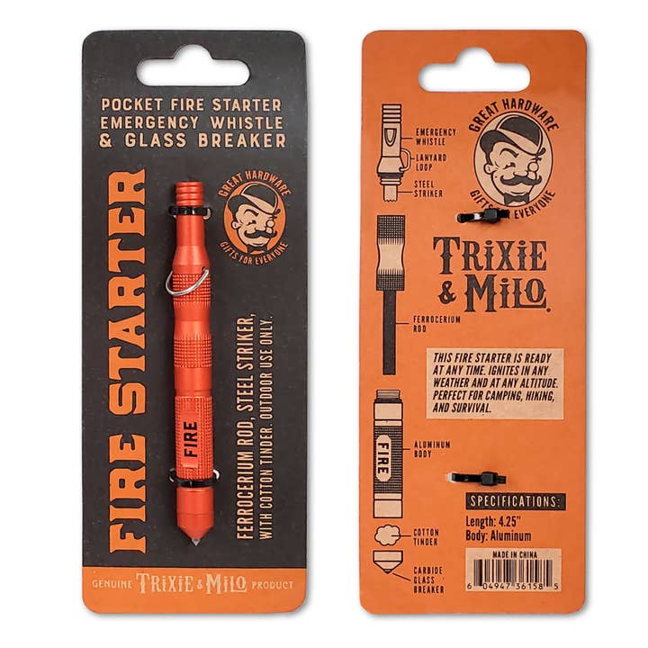 Lucky Jack (f.k.a. Trixie & Milo) - Wholesale Handy Tool - "Emergency Fire Starter" Pocket Fire Starter w/ Whistle