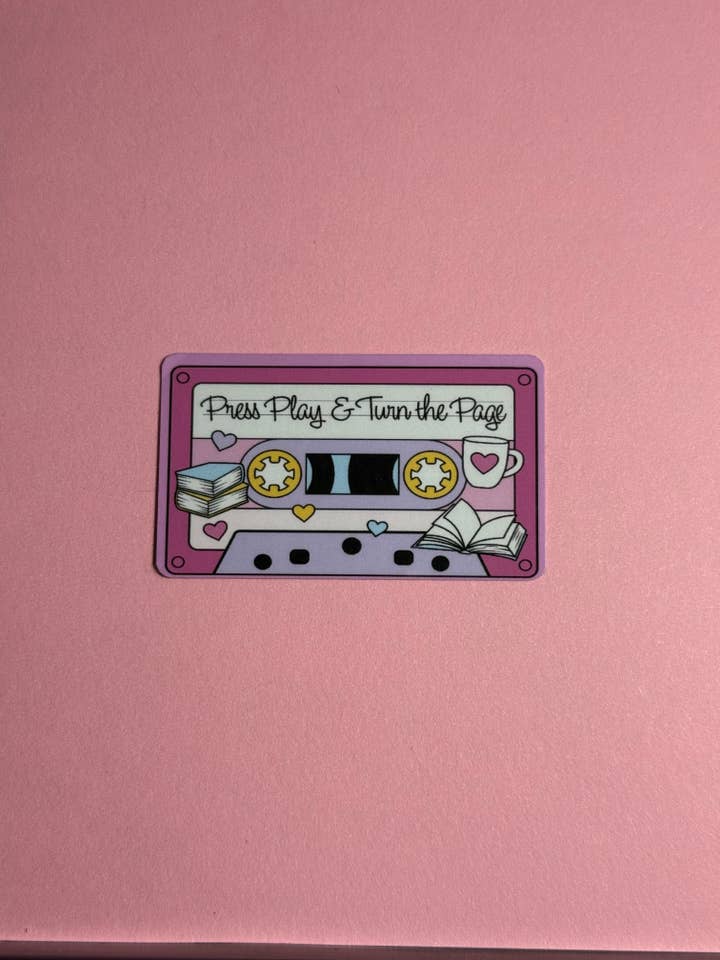 Press Play & Turn the Page Cassette Sticker – Retro Bookish for wholesale by Press & Print Co