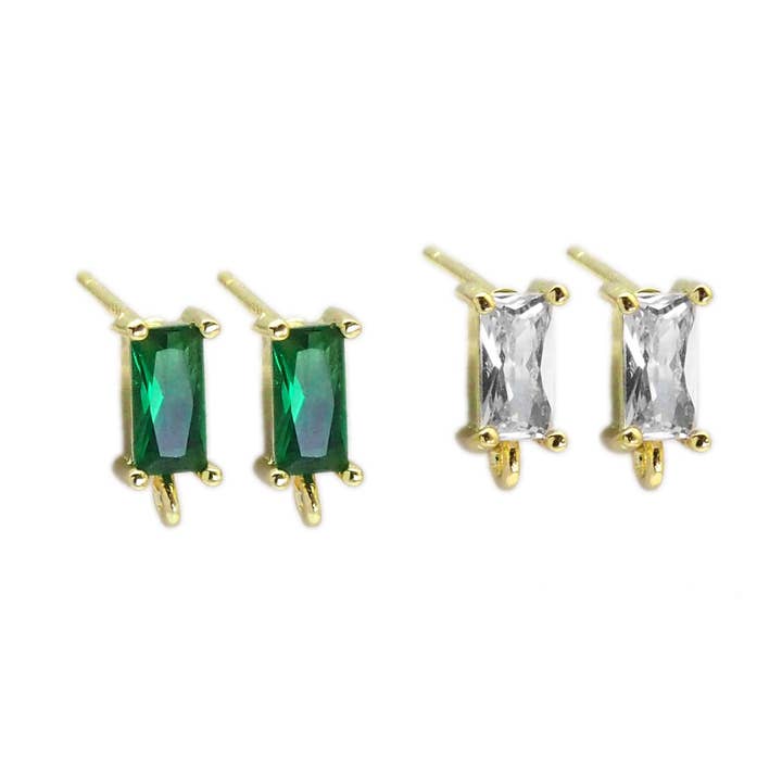 Green Clear Rectangle CZ Gold Stud Earrings, Sku#LX388 for wholesale by BestBeads&Beyond