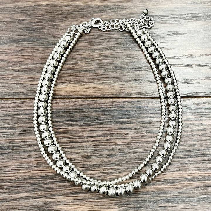 ISAC Trading Inc - Wholesale Beaded/Pearl Necklace - 737296, Handmade Silver Navajo Bead Necklace