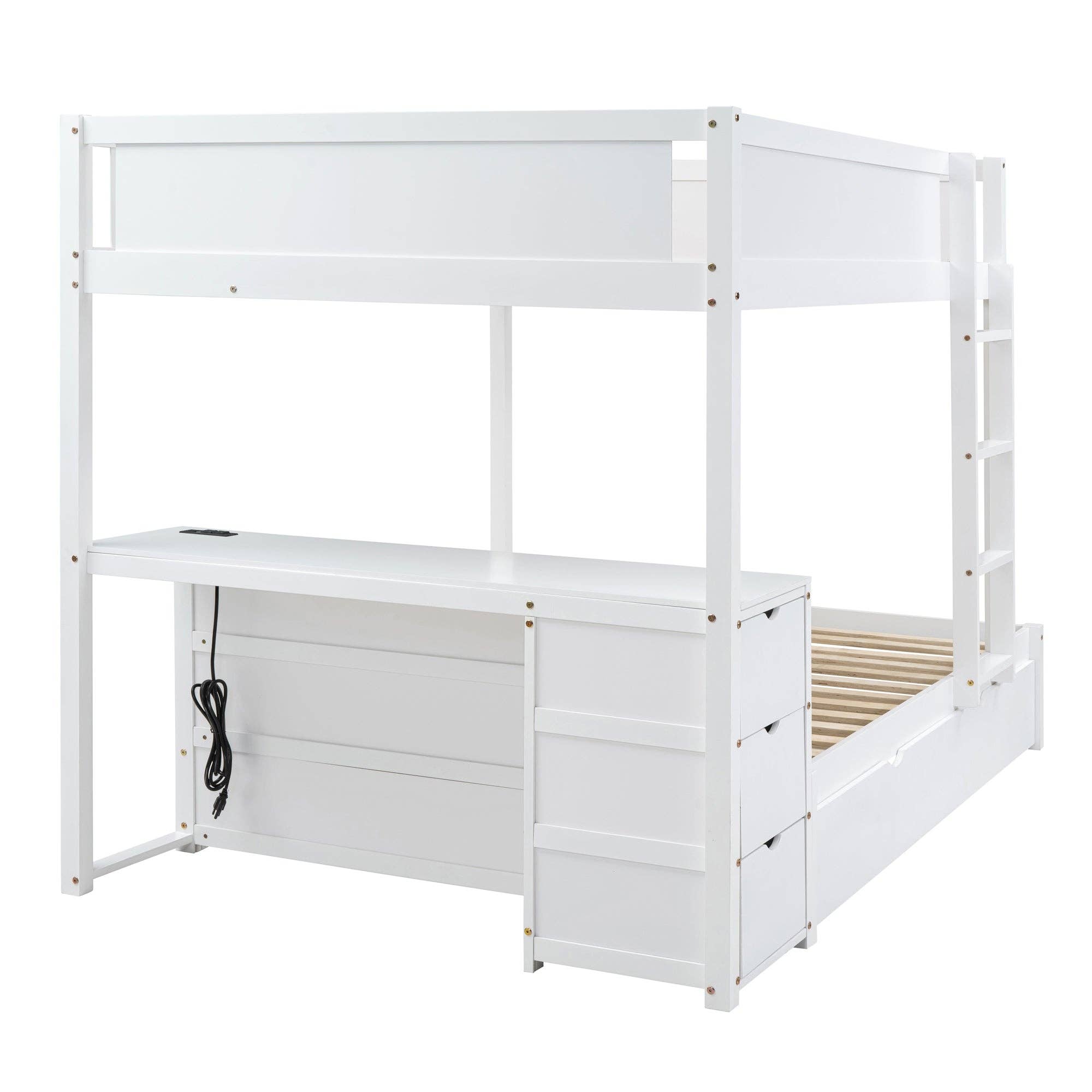 39F Inc. - Wholesale Bed - Full-Over-Full Bunk Bed with Trundle, Storage & Desk – White12
