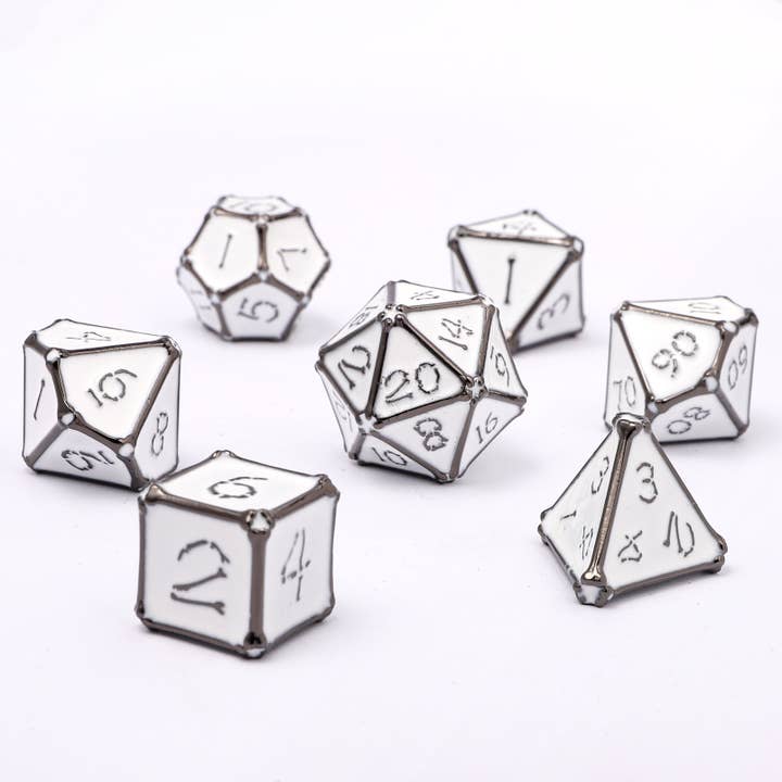 Hymgho Premium Dice - Wholesale Dice - Bone Collector Solid Metal Dice Set - Gunmetal with White