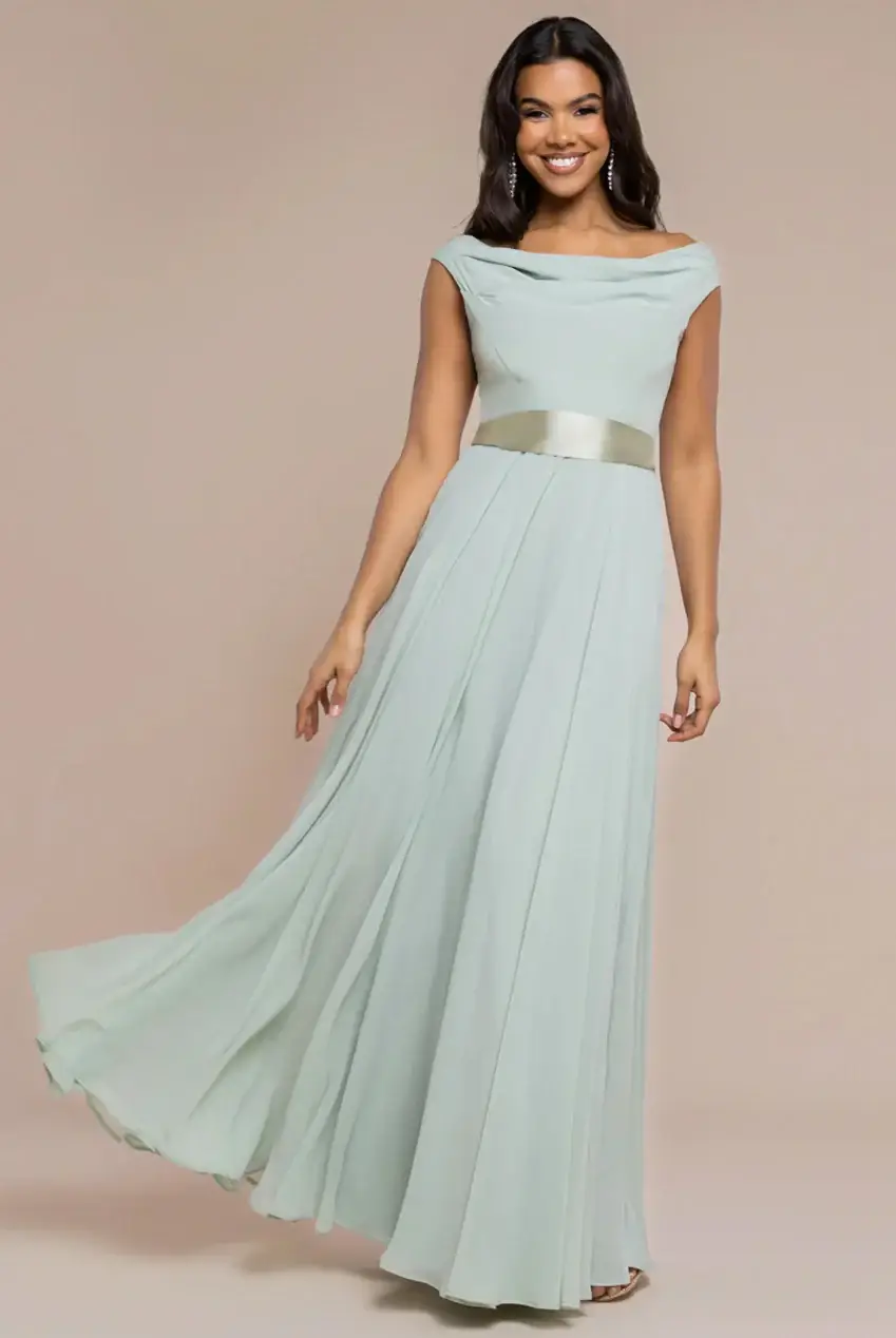 Goddiva - Vente Robe – femme - Robe maxi en mousseline à col bénitier Goddiva DR3335A2