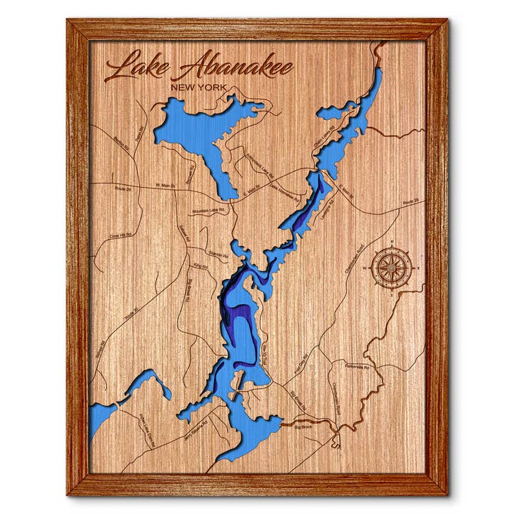 Djupkarta över Lake Abanakee - Hem- och väggdekoration för wholesale av Premier Gifts and More