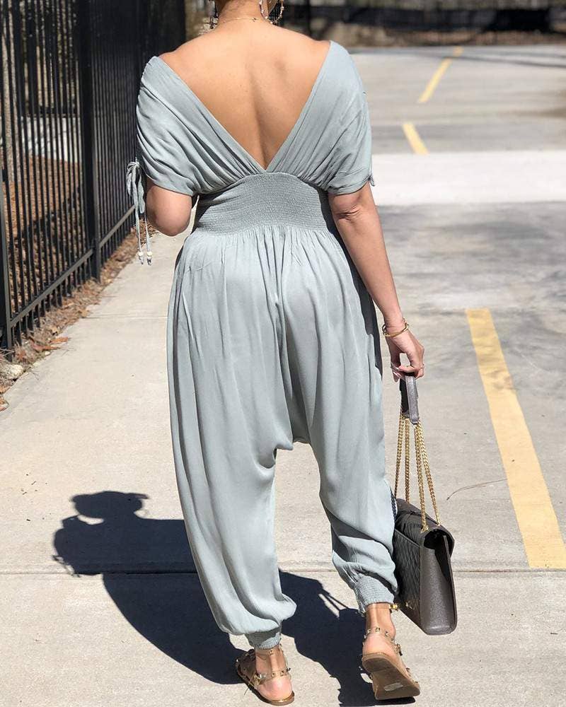 Queen Fashion - Wholesale Jumpsuit - Women's - drawstring ruched shirring waist jumpsuit5