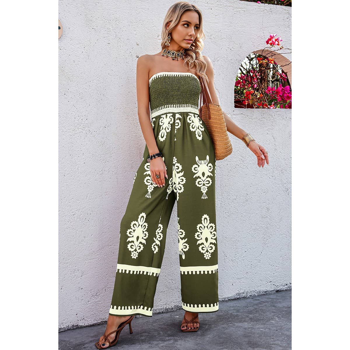 Supreme Fashion – wholesale Jumpsuit – Women's – Geo Print Off Shoulder High Waist Fit Jumpsuit17