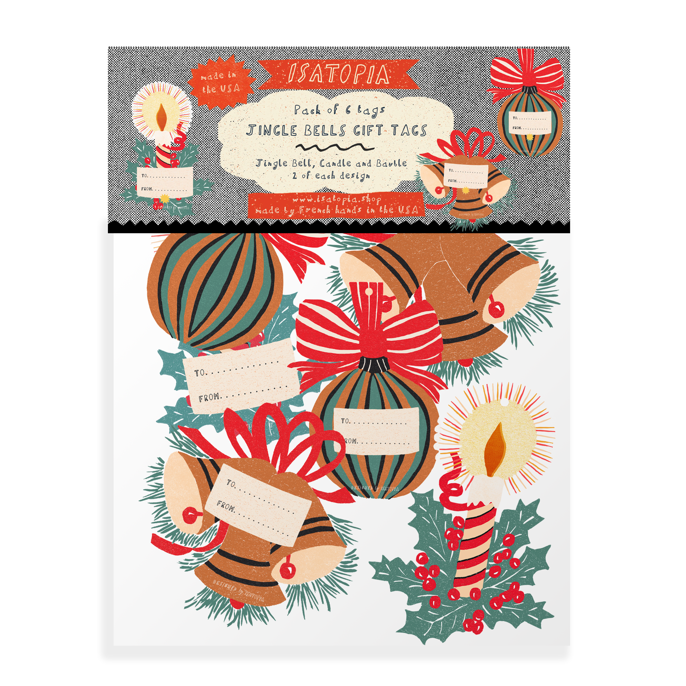 Isatopia - Venta al por mayor Etiquetas de regalos - Jingle Bells - Paquete de 6 Etiquetas para Regalos0