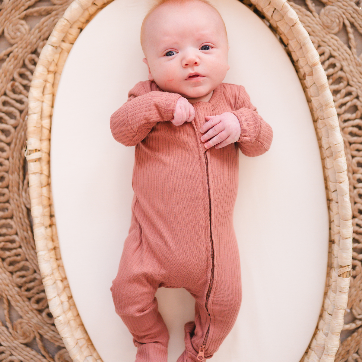bug + bean kids - Wholesale Jumpsuit - Baby - Organic Cotton Ribbed Footie - Terracotta2