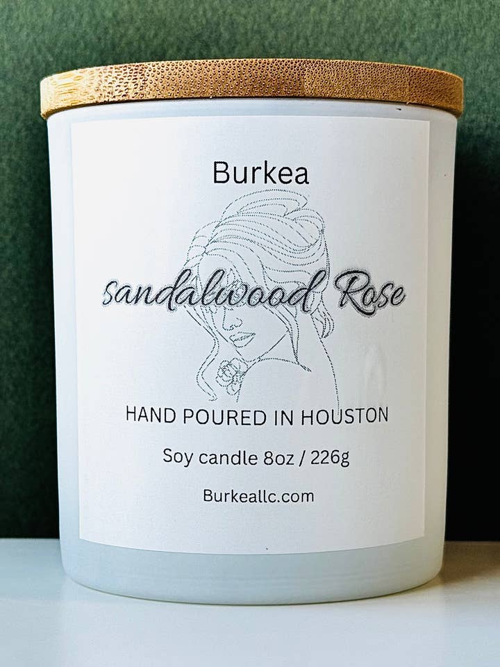 Sandalwood Rose 8oz soy candle for wholesale by Burkea llc
