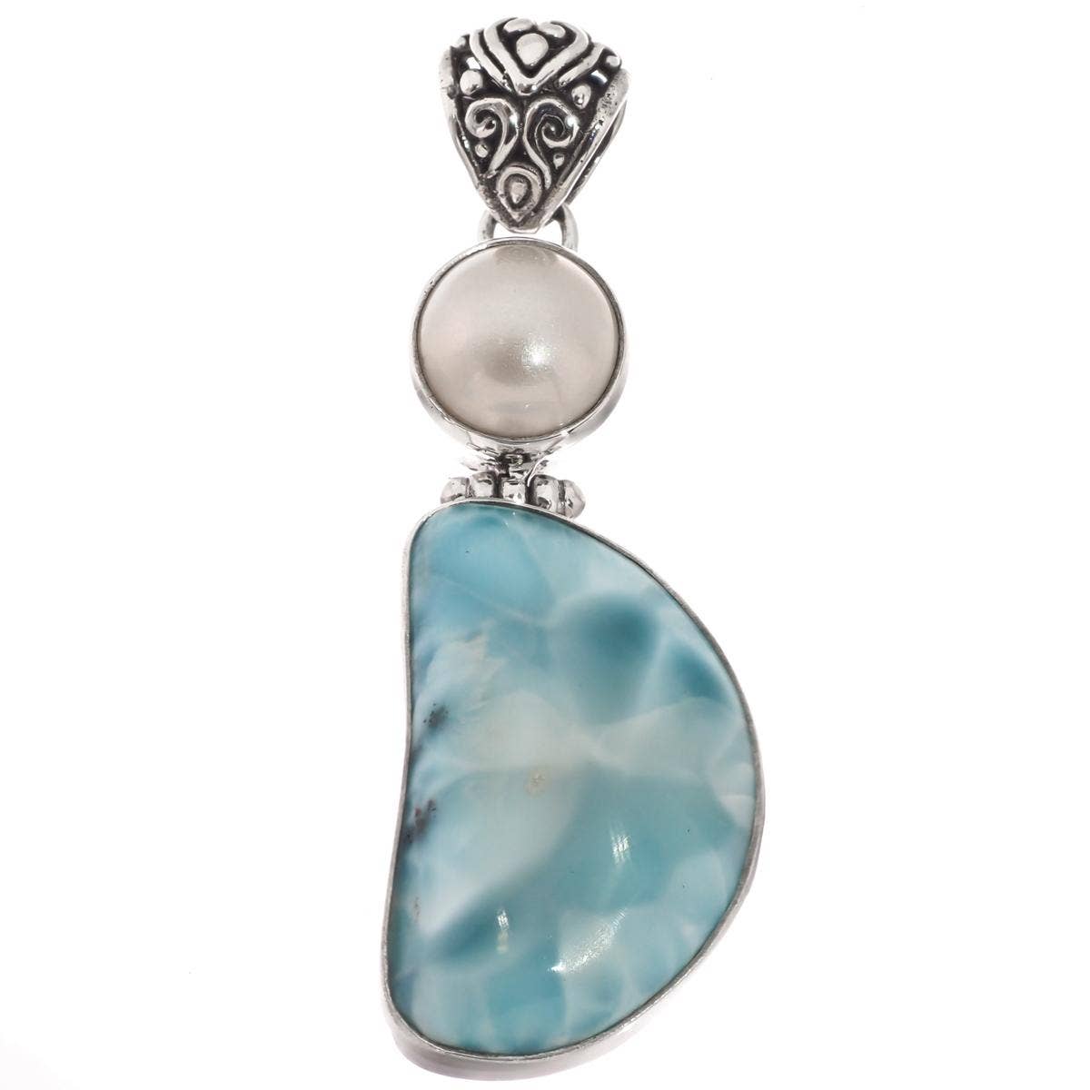 FifiRose - Wholesale Pendant/Charm Necklace - 925 silver large blue larimar white mabe ocean pearl sterling pendant, 22