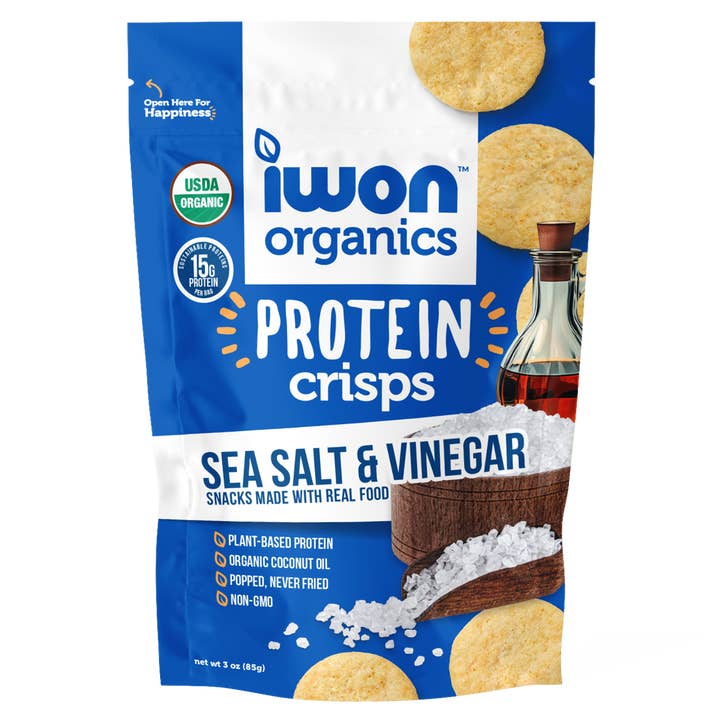IWON Organics Sea Salt & Vinegar Protein Crisps (3 oz) for wholesale by Awakened Foods